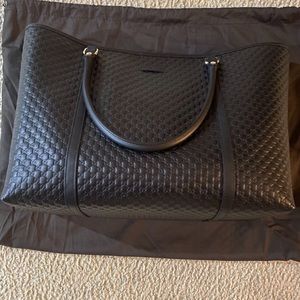 Gucci 449648 Large Black Leather Micro GG Guccissima Joy Bag Tote Purse New!!